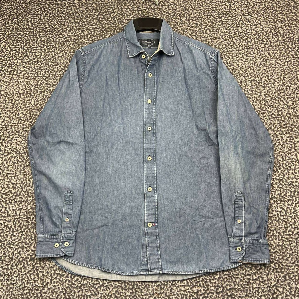 Marfinno Casualwear Button Up Shirt Men Medium Blue Denim Long Sleeve Slim Fit